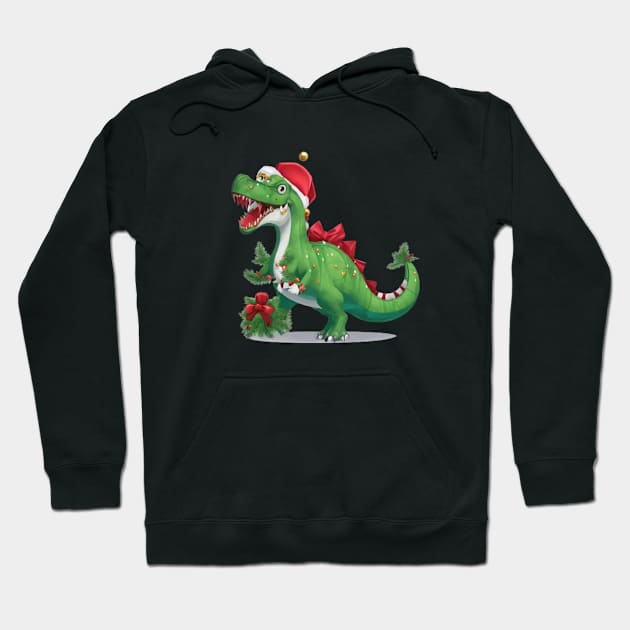 Funny Santa Dinosaur Hoodie by halazidan